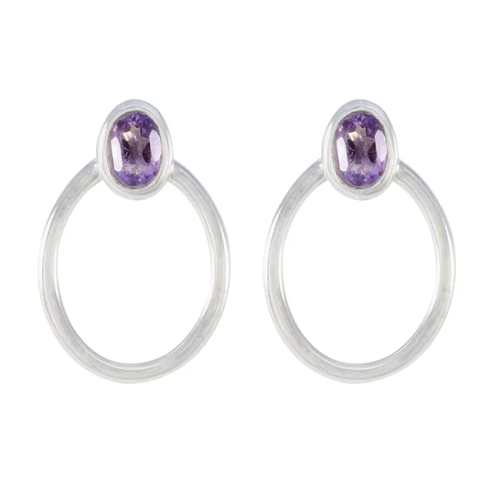 Amethyst Italian Nella Solitaire Stud Purple 925 Sterling Silver Earring