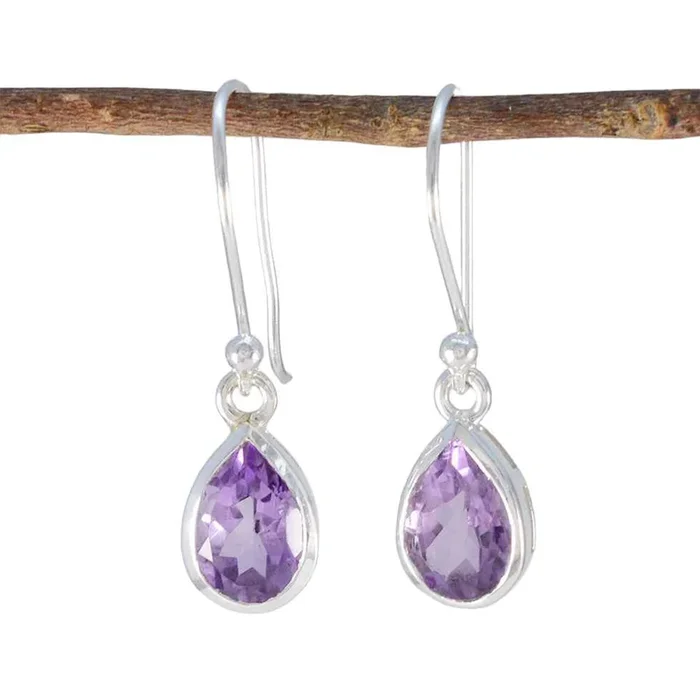 Amethyst Italian Savannah Solitaire Dangle Purple Silver Earring