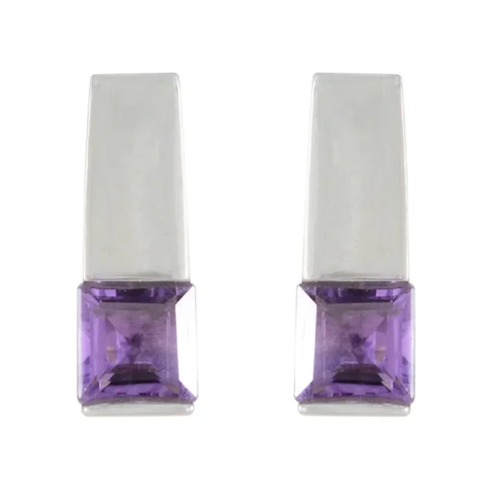 Amethyst Japanese Katarina Solitaire Stud Purple Sterling Silver Earring