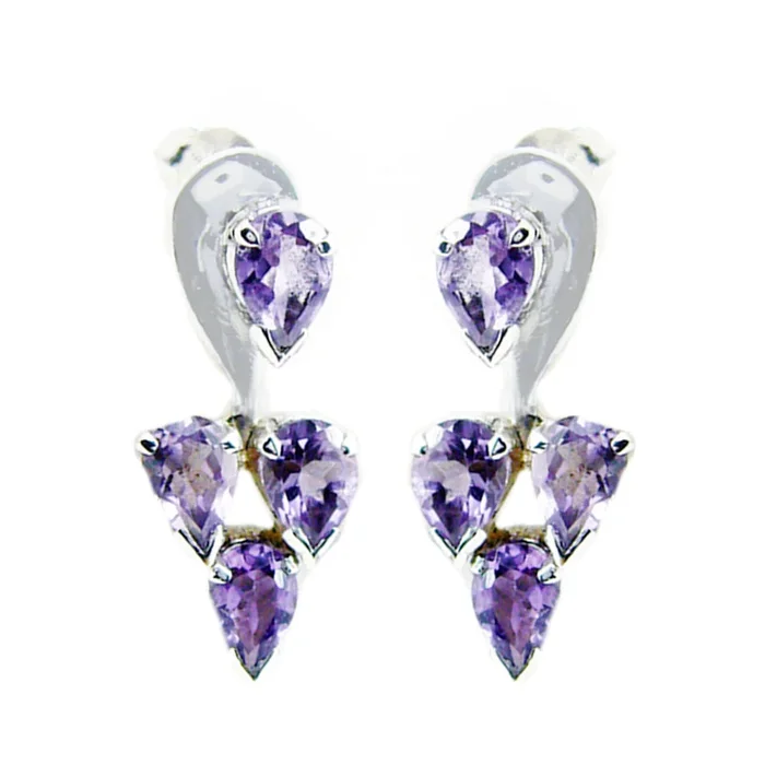 Amethyst Korean Alejandra multiple Stud Purple 925 Silver Earring