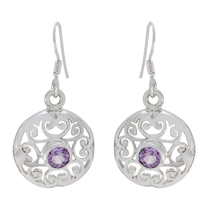 Amethyst Korean Lili Solitaire Dangle Purple 92.5 Silver Earring