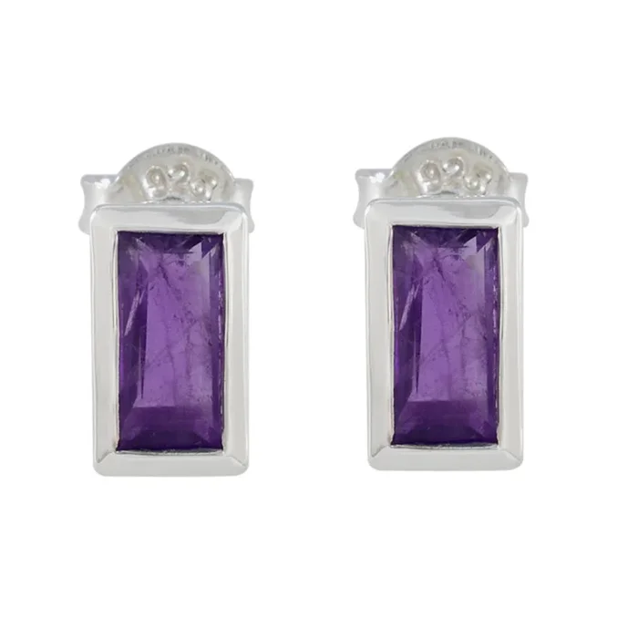 Amethyst Korean Ling Solitaire Stud Purple Sterling Silver Earring