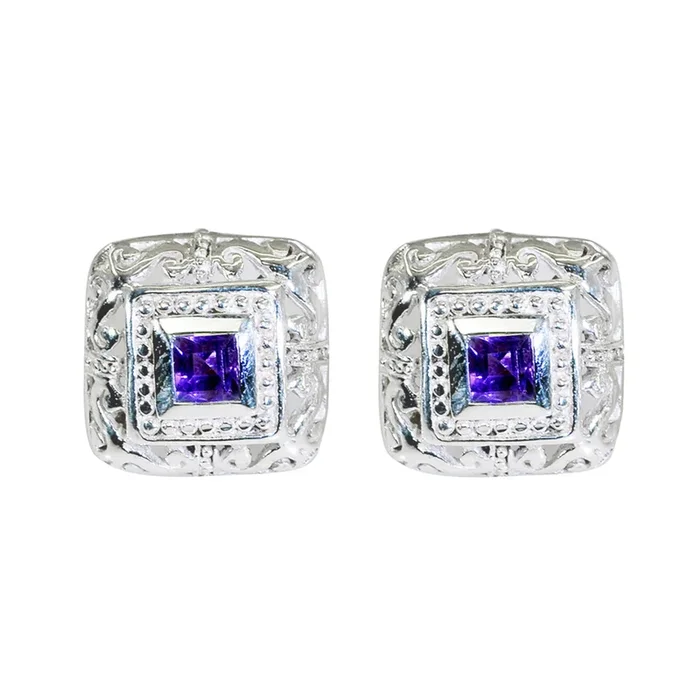 Amethyst Korean Zoey Solitaire Stud Purple 925 Silver Earring