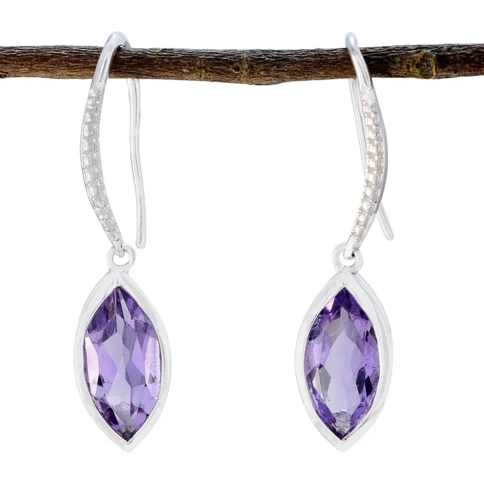 Amethyst Mexican Marie Solitaire Dangle Purple 925 Silver Earring