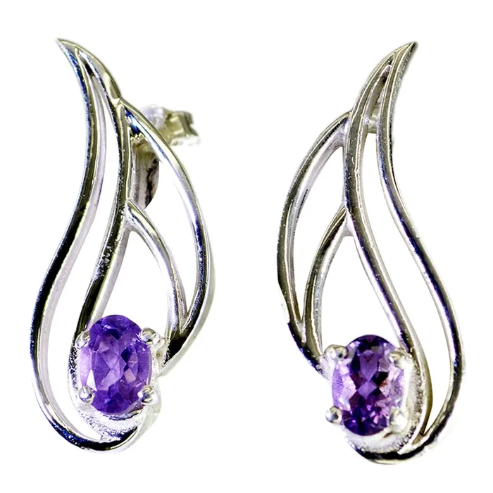 Amethyst Mexican Skylar Solitaire Stud Purple 925 Silver Earring