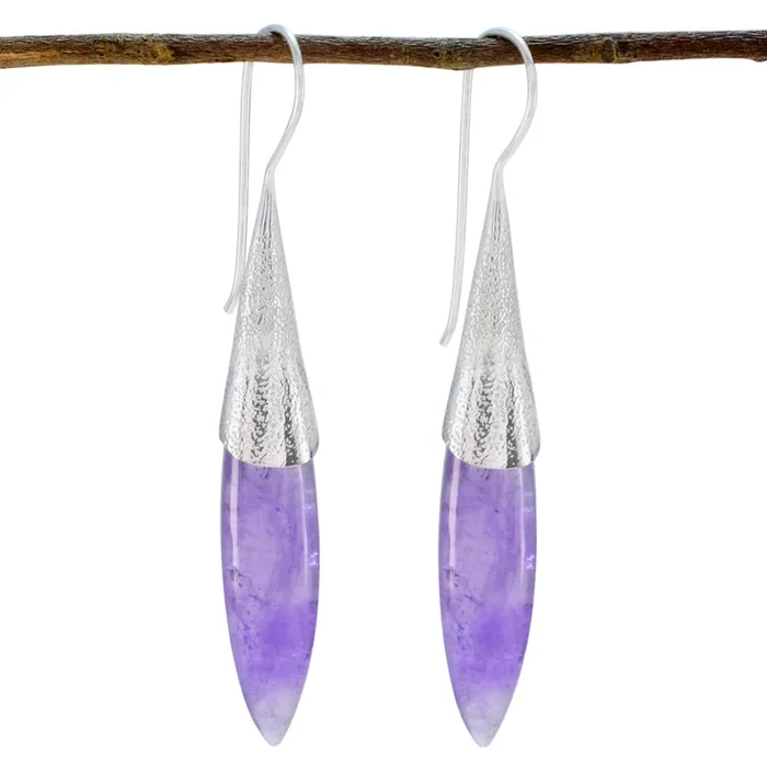 Amethyst Middle Eastern Eun-ji Solitaire Dangle Purple Sterling Silver Earring