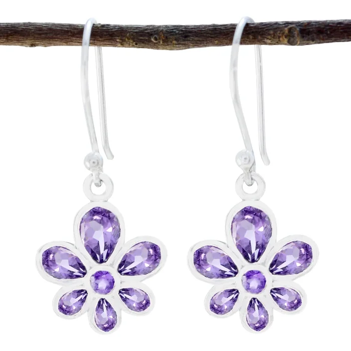 Amethyst Middle Eastern Hua multiple Dangle Purple 925 Sterling Silver Earring