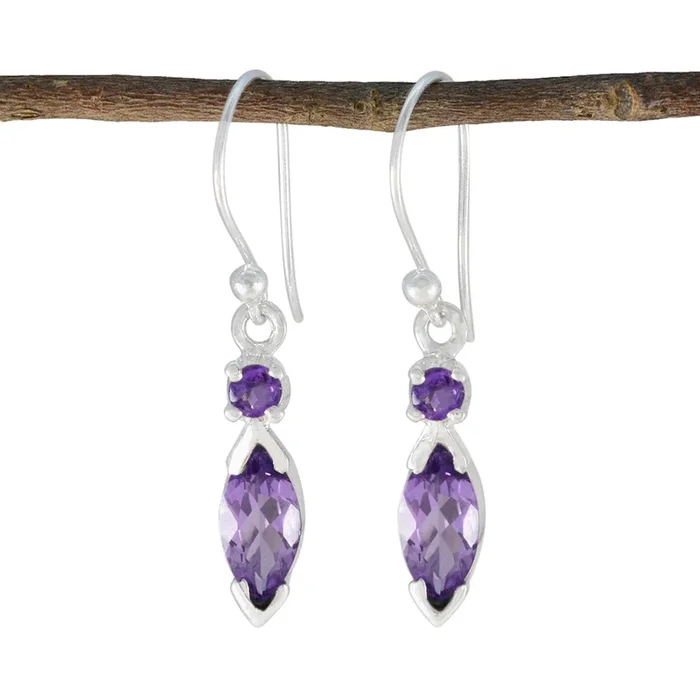 Amethyst Middle Eastern Lily Toi et Moi Dangle Purple Sterling Silver Earring