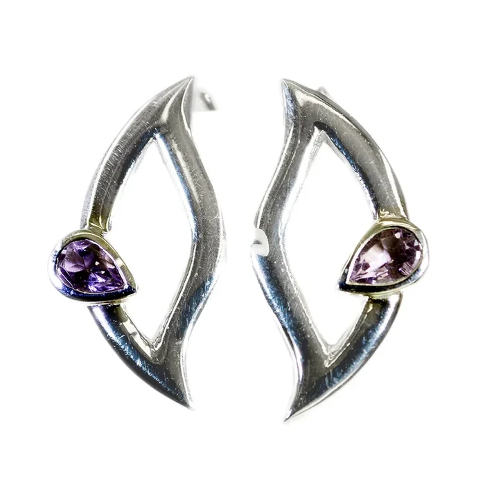 Amethyst Middle Eastern Scarlett Solitaire Stud Purple Silver Earring