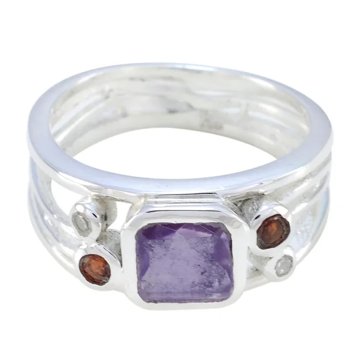 Amethyst Penta Turkish Sterling Silver Purple Gems Whisper-thin Modern Ring Jewelry