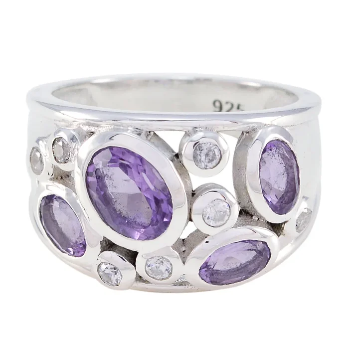 Amethyst quarter Egyptian 92.5 Silver Purple Gemstones Essential Trendy Ring Jewellery