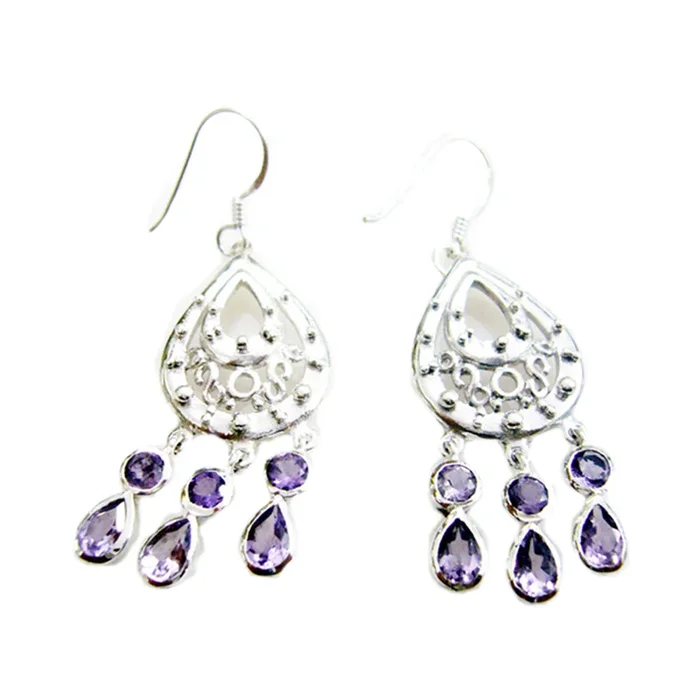 Amethyst Russian Ying multiple Dangle Purple Sterling Silver Earring