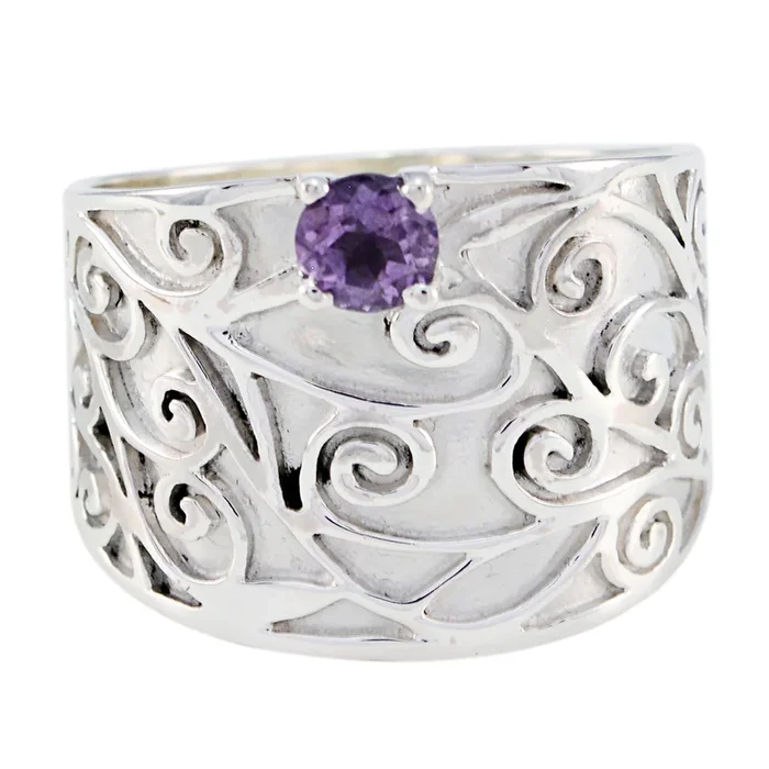 Amethyst Solitaire African 92.5 Silver Purple Gems Versatile Art Deco Ring Jewelry