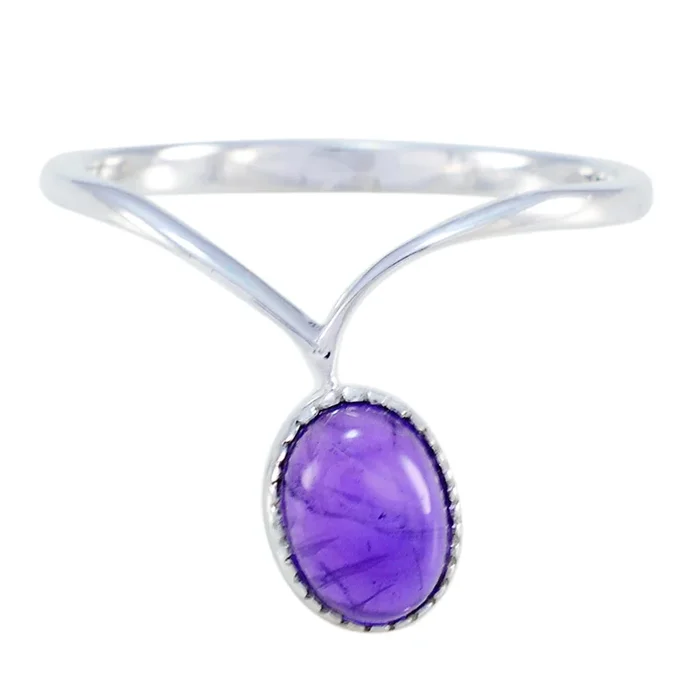 Amethyst Solitaire American 92.5 Silver Purple Gems Delicate Luxurious Ring Jewelry