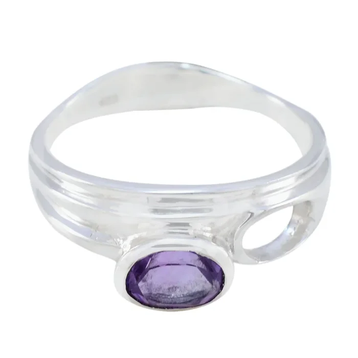 Amethyst Solitaire American Silver Purple Gemstones Whisper-thin Modern Ring Jewelry