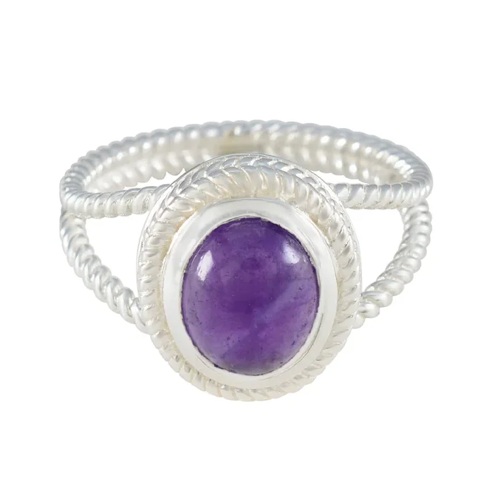 Amethyst Solitaire Australian Sterling Silver Purple Gemstones Classic Rope-Wire Ring Jewelry