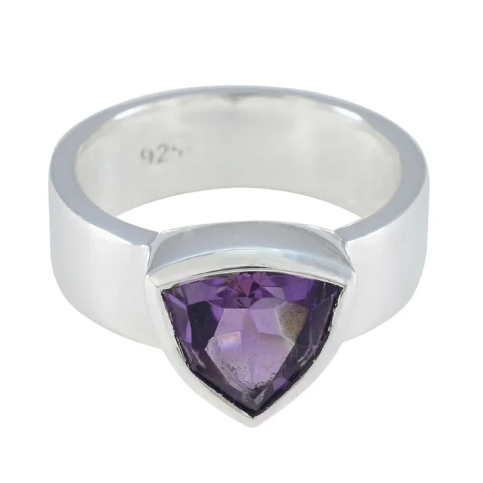 Amethyst Solitaire Egyptian Silver Purple Gemstone Eye-catching Signet Band Jewelry