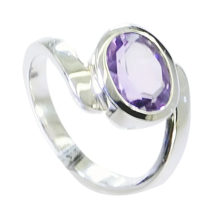 Amethyst Solitaire Egyptian Silver Purple Gemstone Minimal Boho Ring Jewellery