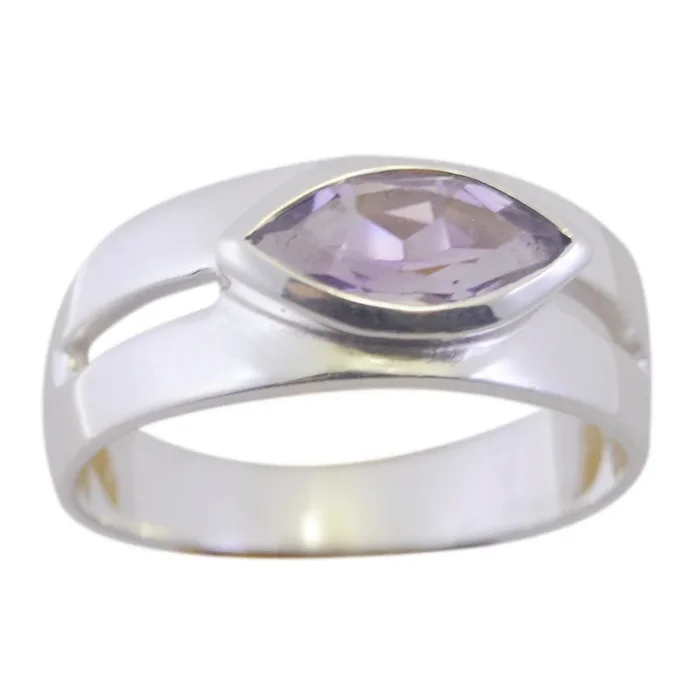 Amethyst Solitaire French Sterling Silver Purple Gemstones Slim Contemporary Ring Jewelry