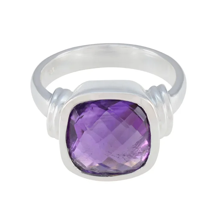 Amethyst Solitaire German 92.5 Silver Purple Gemstone Eye-catching Abstract Ring Jewelry
