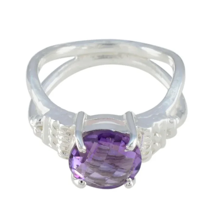 Amethyst Solitaire German 92.5 Silver Purple Gemstone Eye-catching Luxurious Ring Jewellery