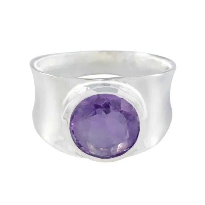 Amethyst Solitaire German 92.5 Silver Purple Gemstones Edgy Armor Band Jewellery
