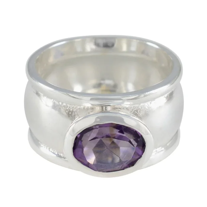 Amethyst Solitaire German Sterling Silver Purple Gems Edgy Artisan Ring Jewellery