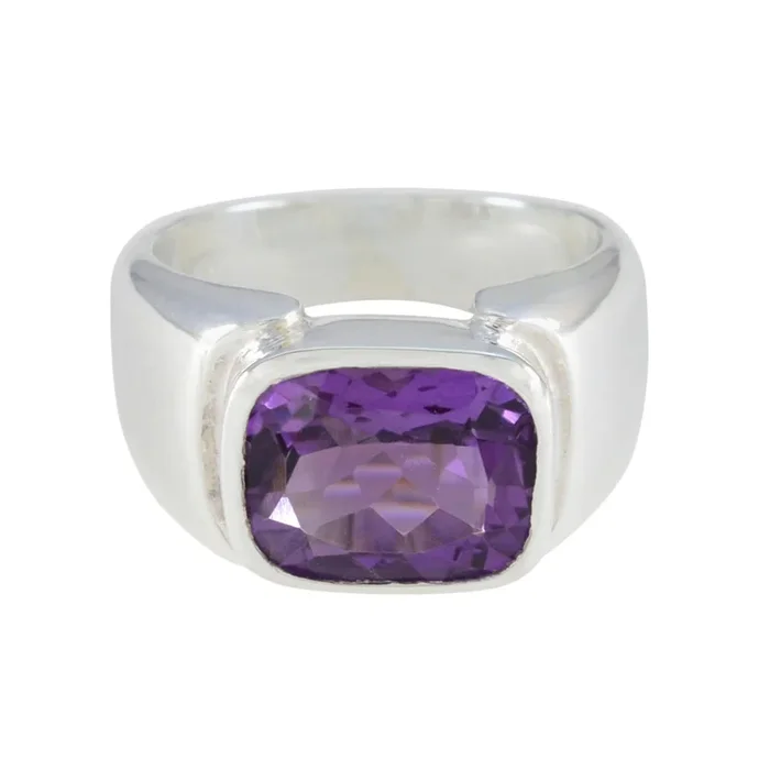 Amethyst Solitaire Indian 925 Sterling Silver Purple Gems Essential Contemporary Ring Jewellery
