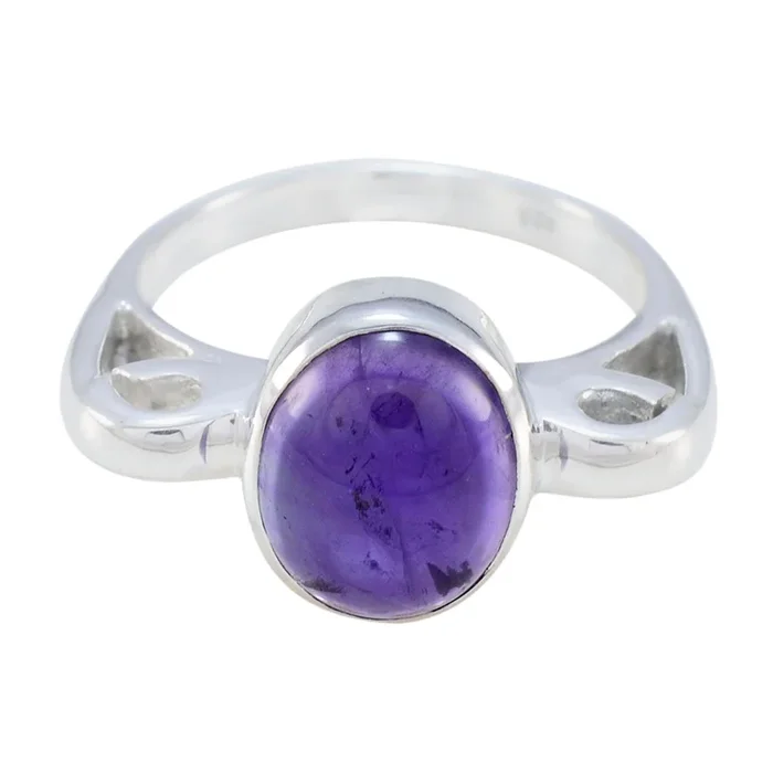 Amethyst Solitaire Indian Silver Purple Gemstone Mid-weight Feminine Ring Jewelry