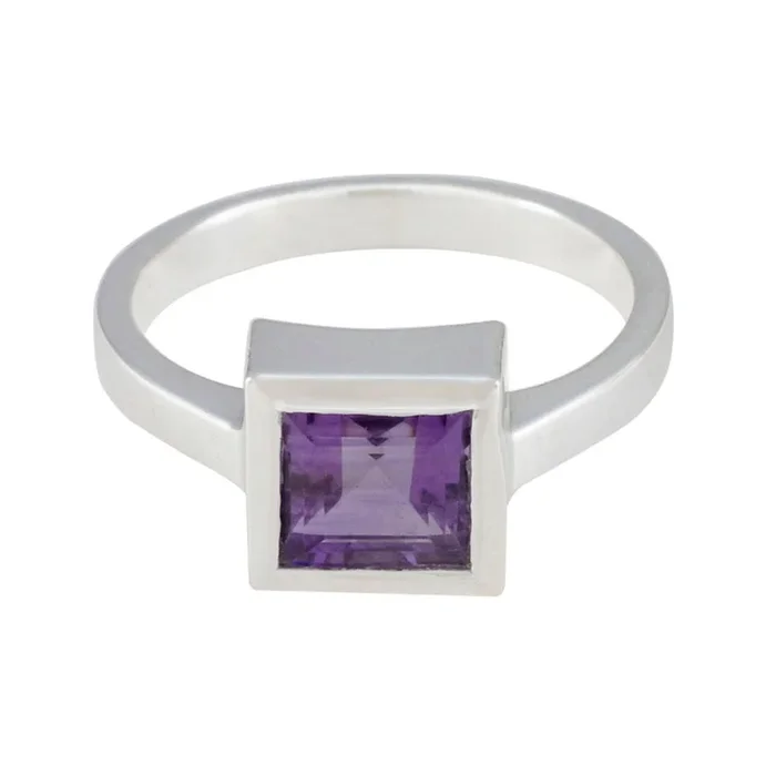 Amethyst Solitaire Indian Sterling Silver Purple Gems Featherlight Boho Ring Jewellery