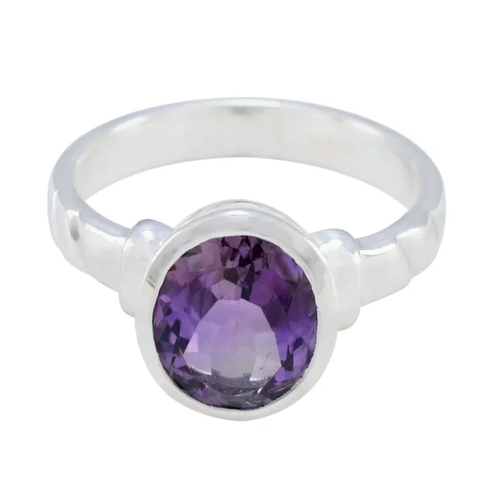 Amethyst Solitaire Indian Sterling Silver Purple Gemstones Classic Feminine Ring Jewelry
