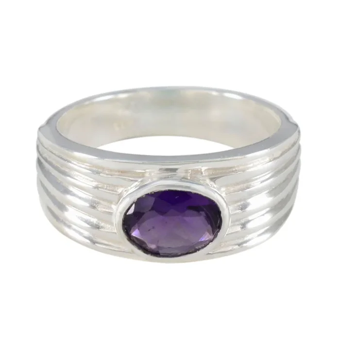 Amethyst Solitaire Indian Sterling Silver Purple Gemstones Eye-catching valentine Ring Jewelry