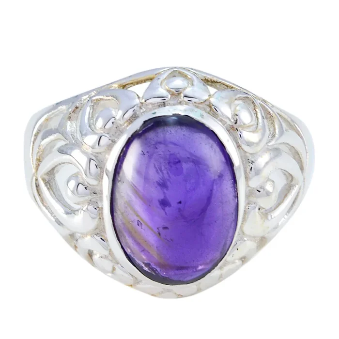 Amethyst Solitaire Italian 925 Sterling Silver Purple Gemstone Mid-weight Filigree Ring Jewellery