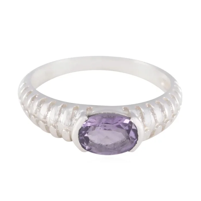 Amethyst Solitaire Japanese 925 Sterling Silver Purple Gems Whisper-thin Modern Ring Jewelry