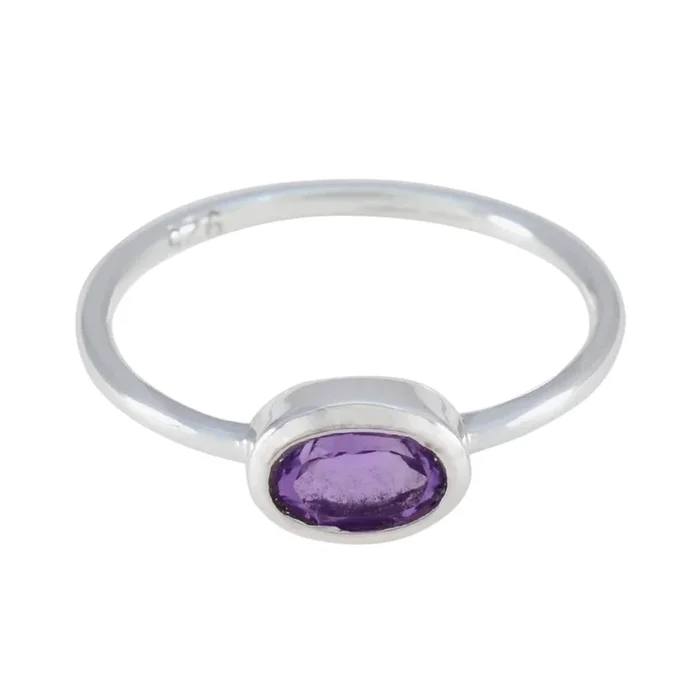 Amethyst Solitaire Japanese Silver Purple Gemstones Elegant Romantic Ring Jewelry