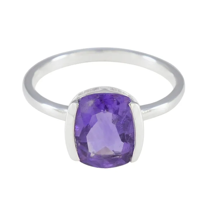 Amethyst Solitaire Korean 925 Silver Purple Gemstones Whisper-thin Boho Ring Jewellery