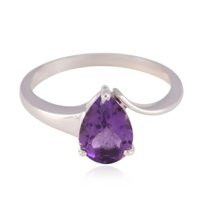 Amethyst Solitaire Korean 925 Sterling Silver Purple Gems Whisper-thin Sophisticated Ring Jewelry