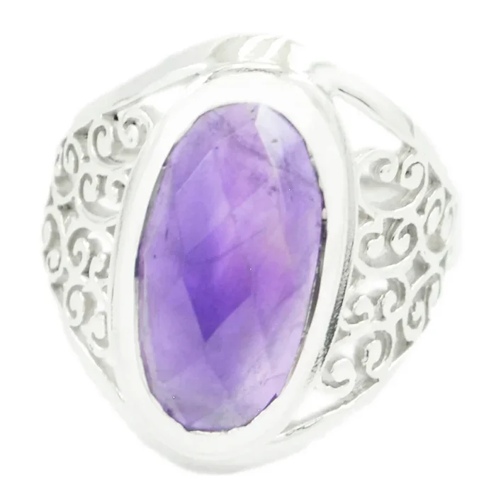 Amethyst Solitaire Mexican 925 Silver Purple Gemstones Mid-weight Filigree Ring Jewellery