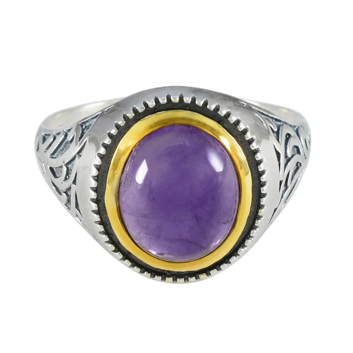 Amethyst Solitaire Middle Eastern Silver Purple Gems Eye-catching Filigree Ring Jewelry