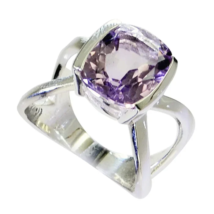 Amethyst Solitaire Moroccan 925 Sterling Silver Purple Gems Mid-weight Contemporary Ring Jewelry