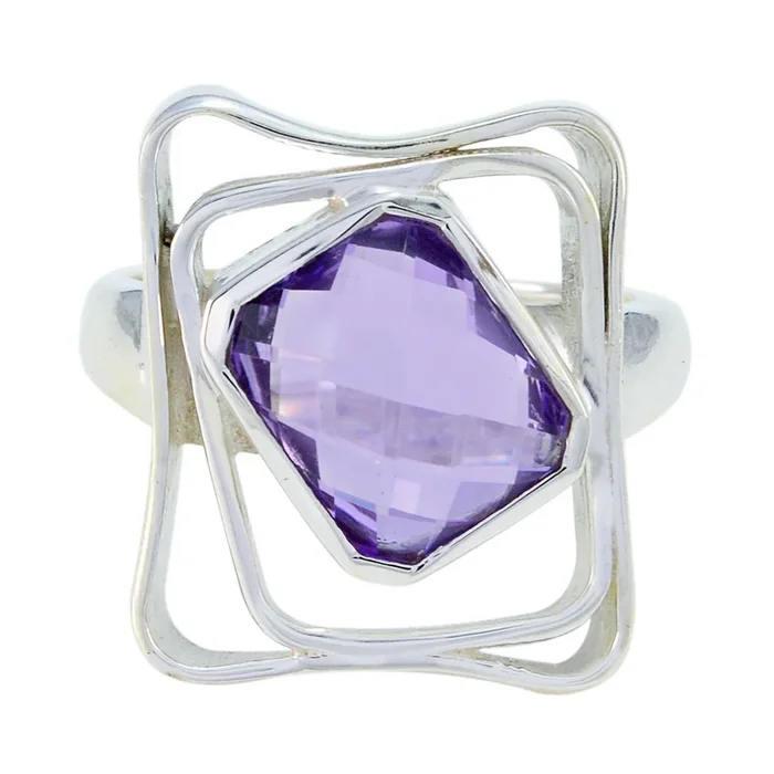 Amethyst Solitaire Russian 925 Silver Purple Gems Mid-weight Signet Ring Jewellery