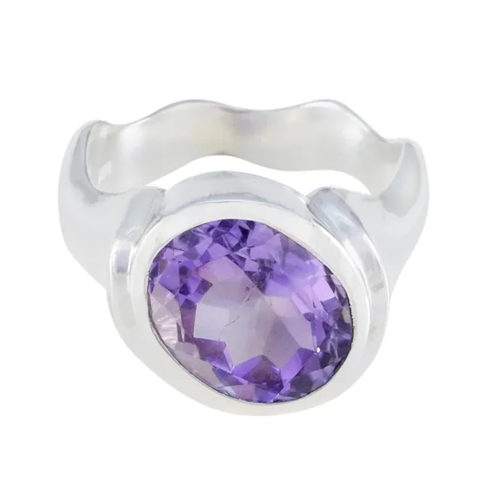 Amethyst Solitaire Russian 925 Sterling Silver Purple Gemstones Mid-weight Graceful Ring Jewelry
