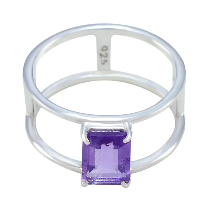 Amethyst Solitaire Turkish 92.5 Silver Purple Gemstone Whisper-thin Geometric Band Jewellery