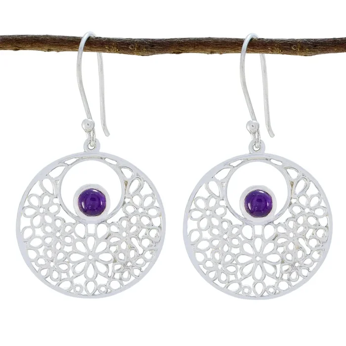Amethyst Spanish Ana Solitaire Dangle Purple 925 Silver Earring