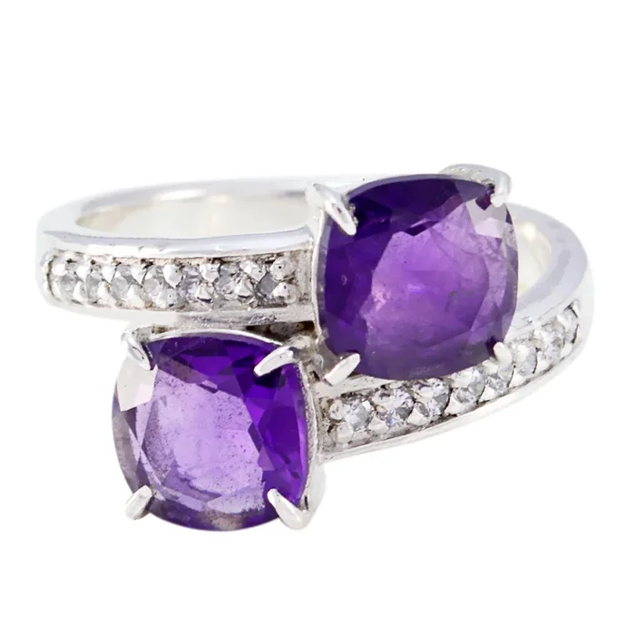 Amethyst Toi et Moi African 92.5 Silver Purple Gemstone Mid-weight Abstract Ring Jewellery