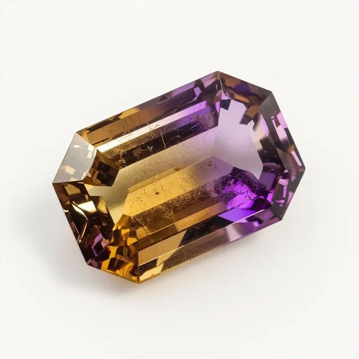 Ametrine 1PC Large 10×14 MM Emerald Faceted Multicolor Splendid Semi Precious Loose Gemstone