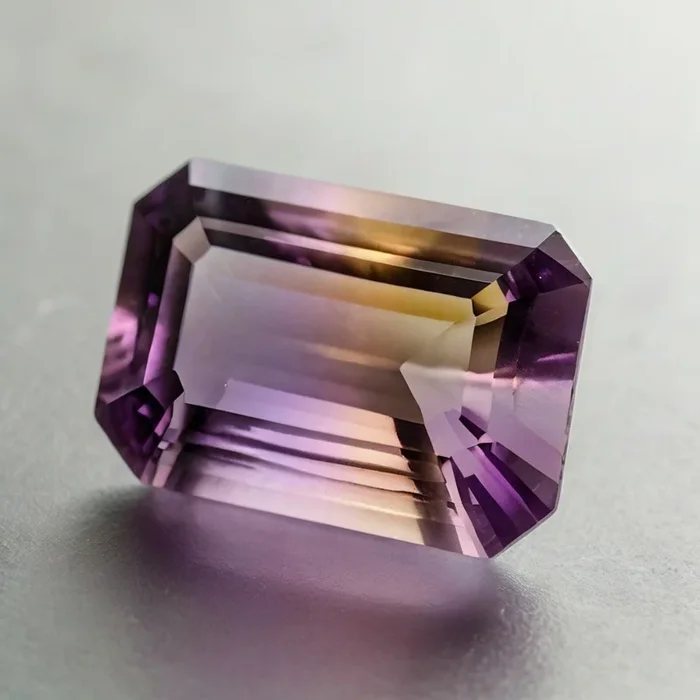 Ametrine 1PC Large 8×12 MM Emerald Faceted Multicolor Sparkling Semi Precious Gems