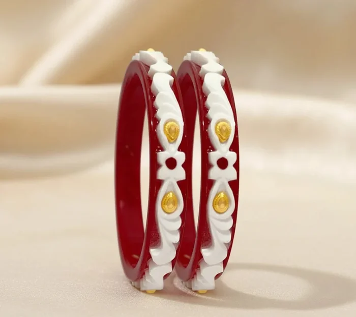 Ananya Sankha 22KT (916) Yellow Gold Synthetic Sankha Pola Bangles for Women – 2 Piece Set, Size 9