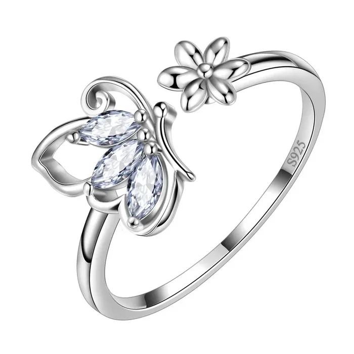 Anello a farfalla con pietra portafortuna aperta, diamante di aprile, gioielli da donna, regalo di compleanno