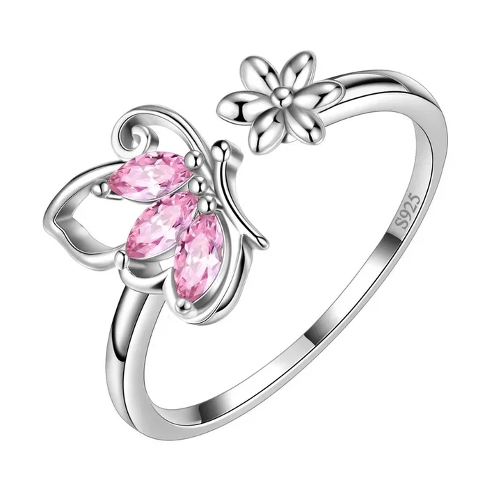 Anello a farfalla con pietra portafortuna aperta, tormalina di ottobre, gioielli da donna, regalo di compleanno